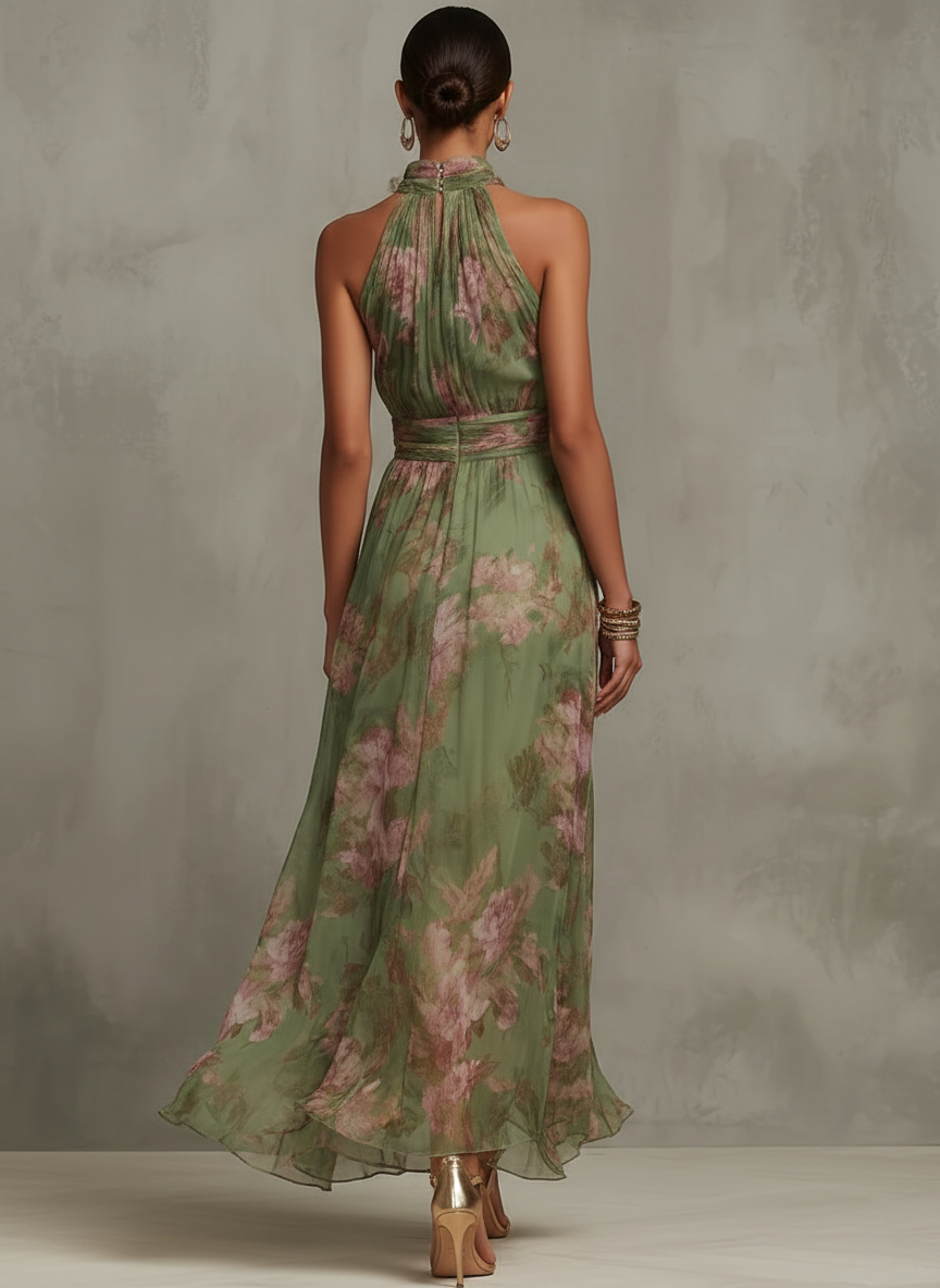 Thessaly | Women's Floral Halter Neck Maxi Dress - Floral - Image 2