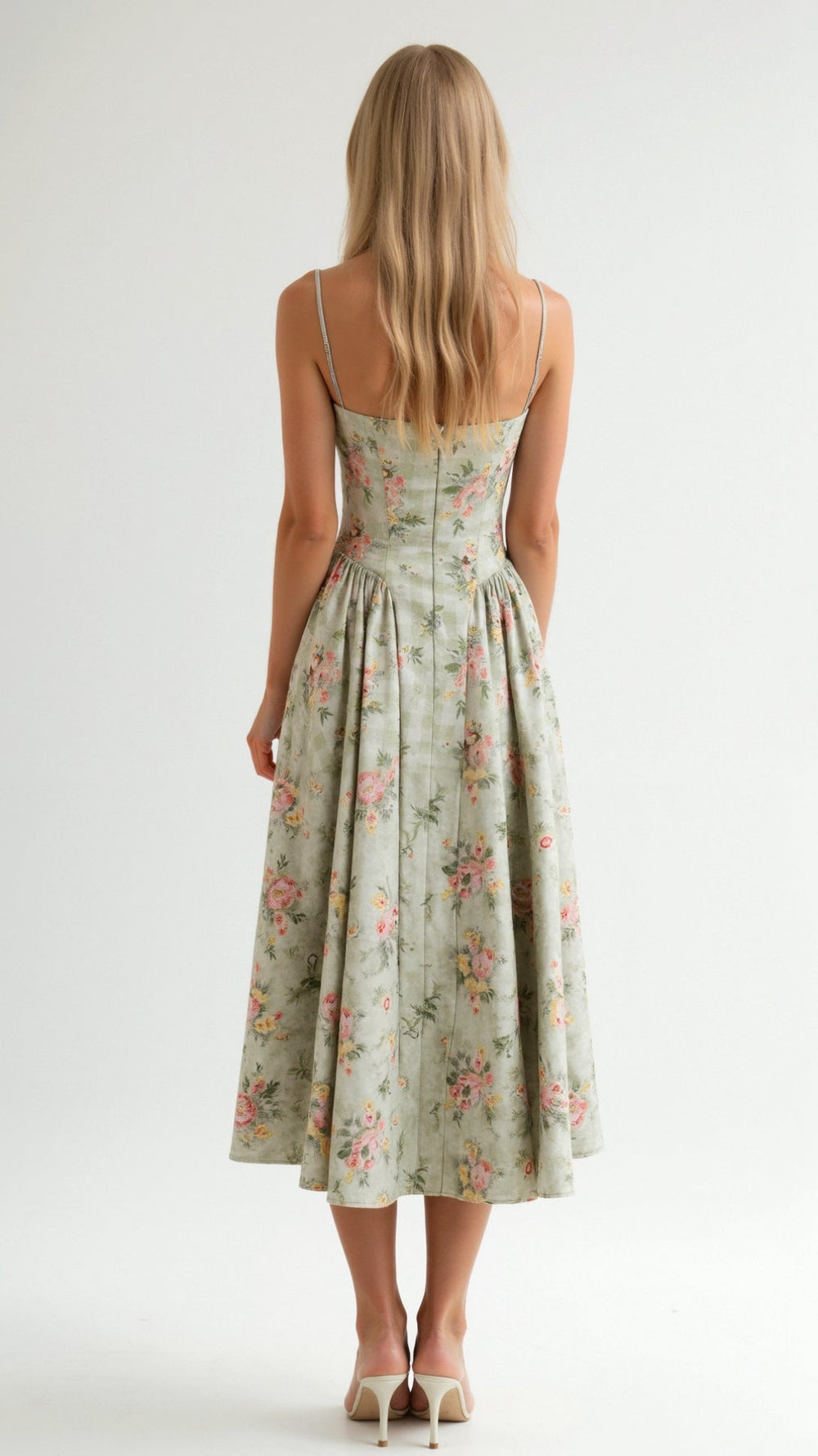 Thessamine | Women's Floral Sweetheart Corset Midi Dress - Floral - Image 2