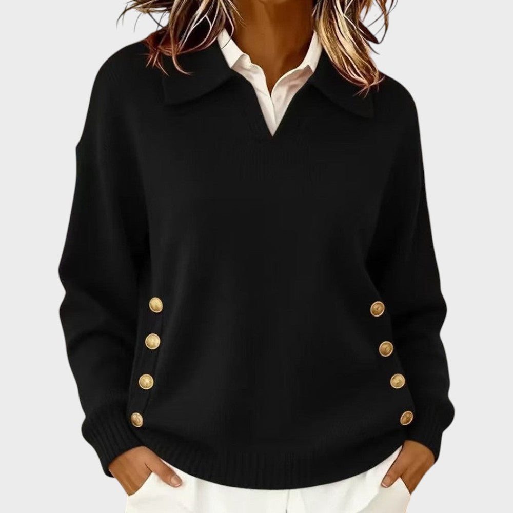Thessvine | Women's Collared Knit Sweater - Brown - Image 2