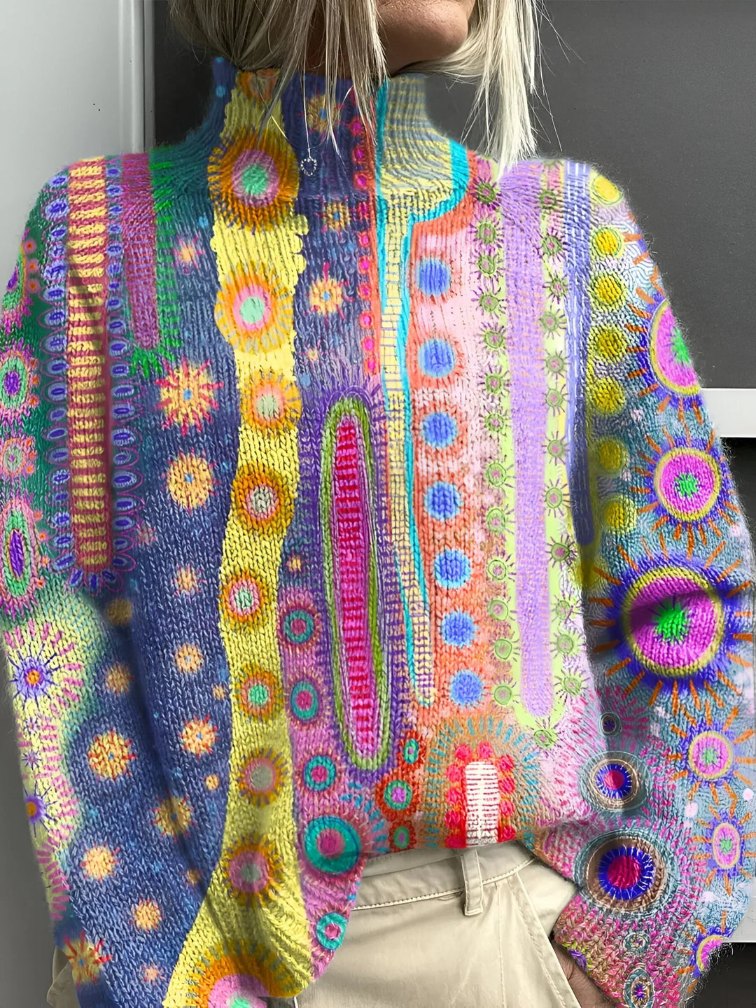 Thesswyn | Women's Colourful Knit Turtleneck Sweater - Image 1