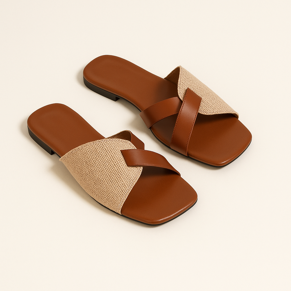 Tilda | Women's Square Toe Slides - Beige - Image 2
