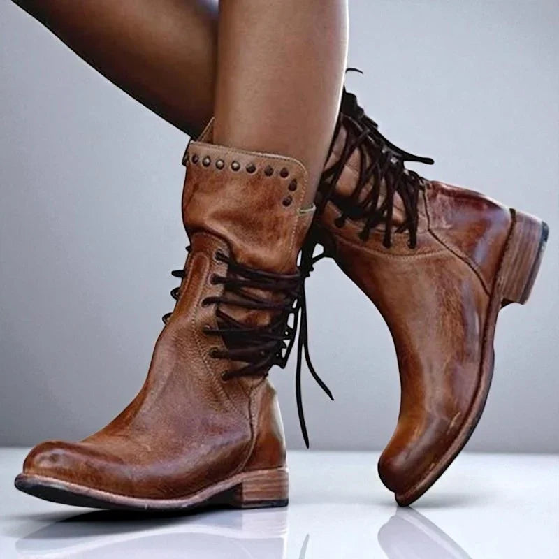 Tilvara | Women's Lace-Up Ankle Boots - Brown - Image 1