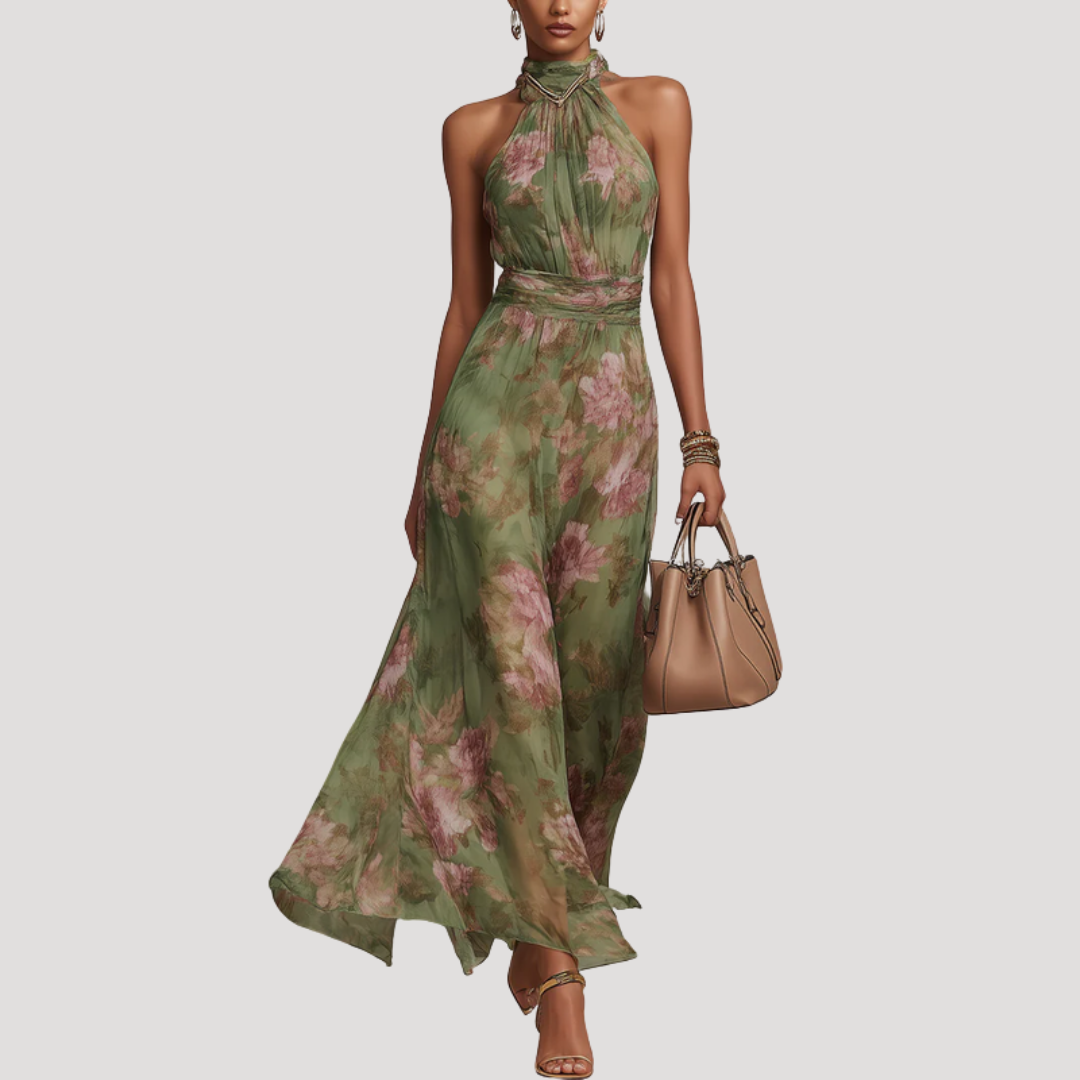 Tindra | Women's Floral Halter Neck Maxi Dress - Floral - Image 1