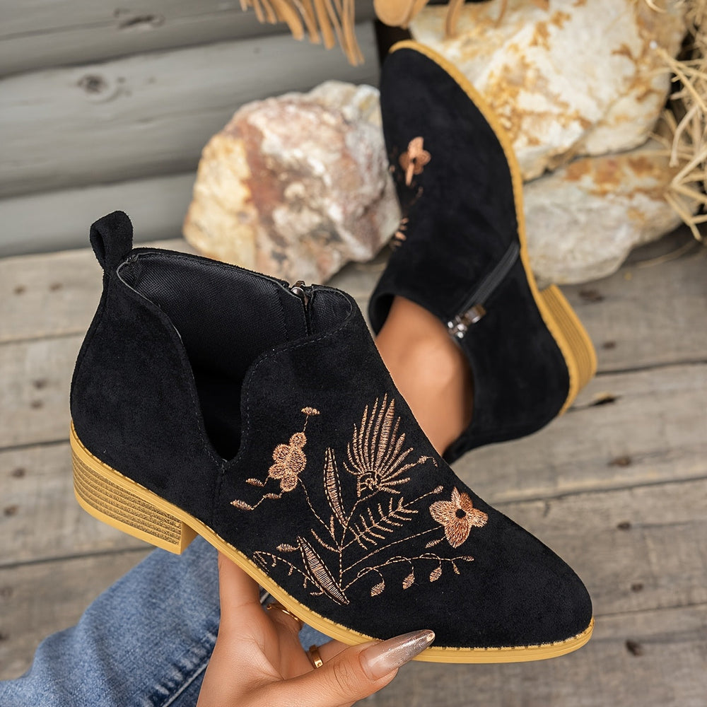Tivelle | Women's Embroidered Ankle Boots Low Heel - Image 2