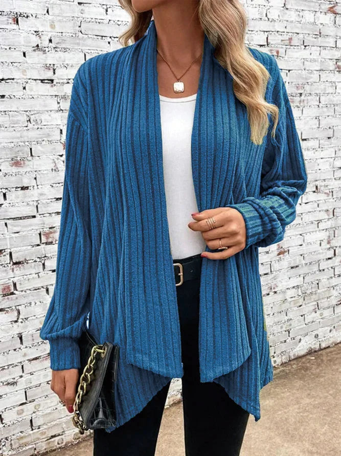 Tivorne | Women's Ribbed Knit Open-Front Cardigan - Olive Green - Image 2