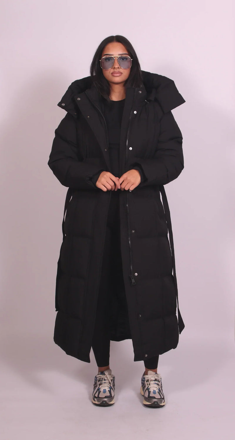 Travynn | Women's Hooded Long Puffer Jacket - Dark Brown - Image 2