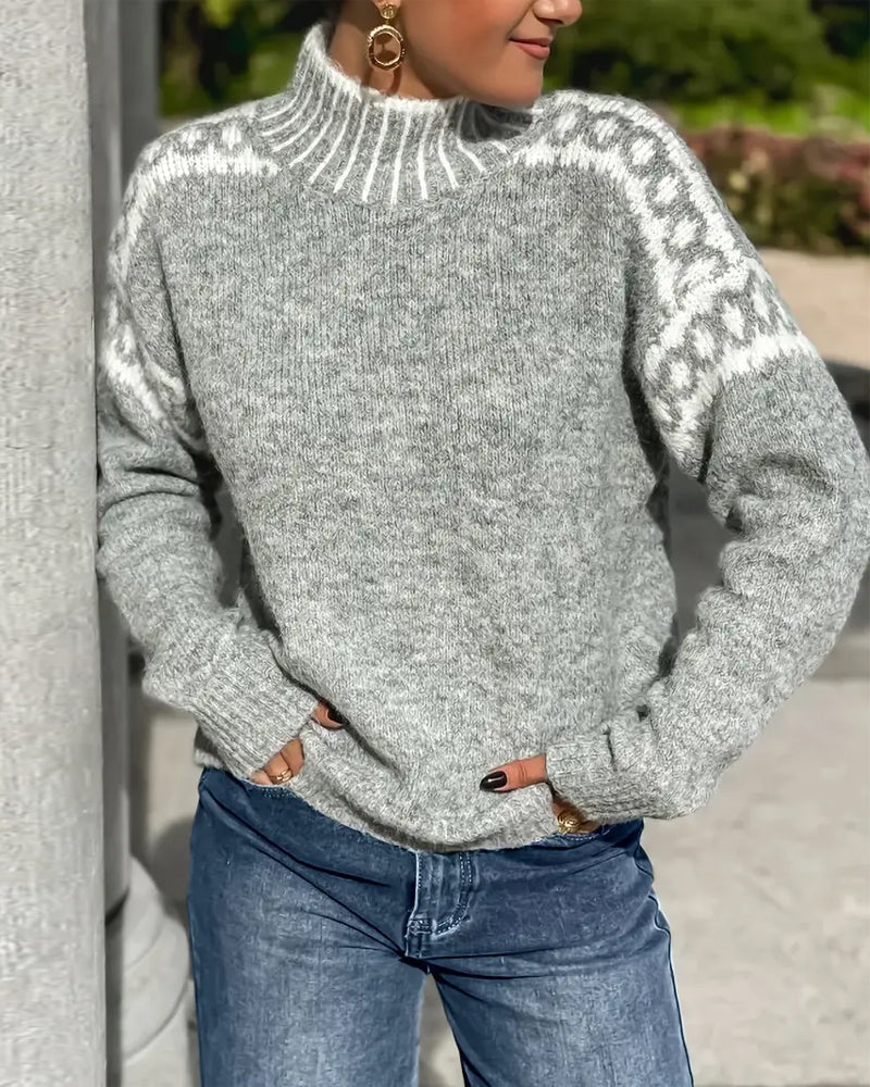 Valdene | Women's Mock Neck Knit Sweater - Light Grey - Image 2