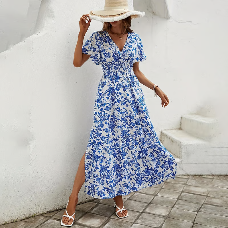 Valentina | Women's Floral V Neck Short Sleeve Maxi Dress - Floral - Image 1