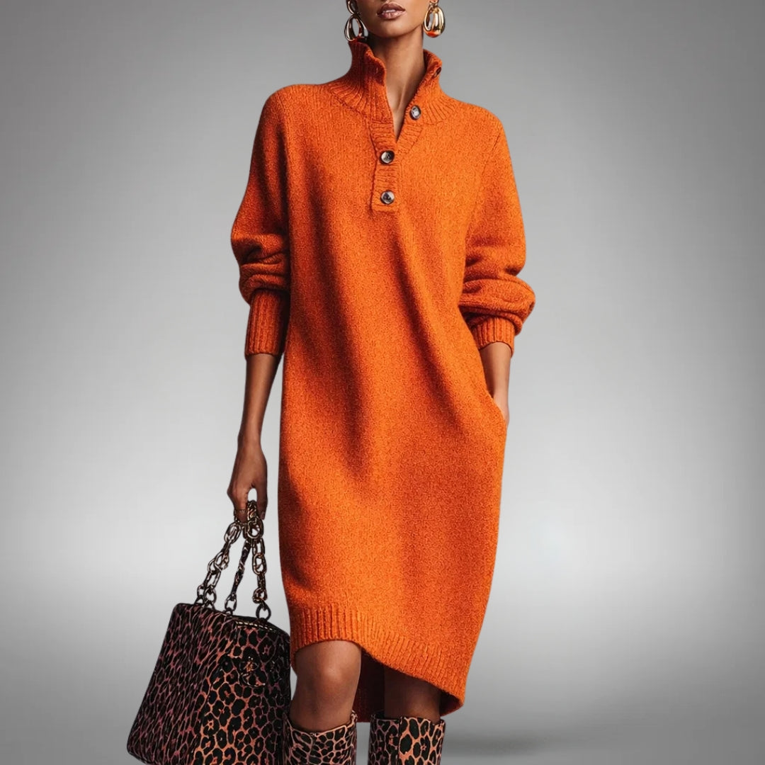 Vanthea | Women's Oversized Knit Sweater Dress - Orange - Image 1