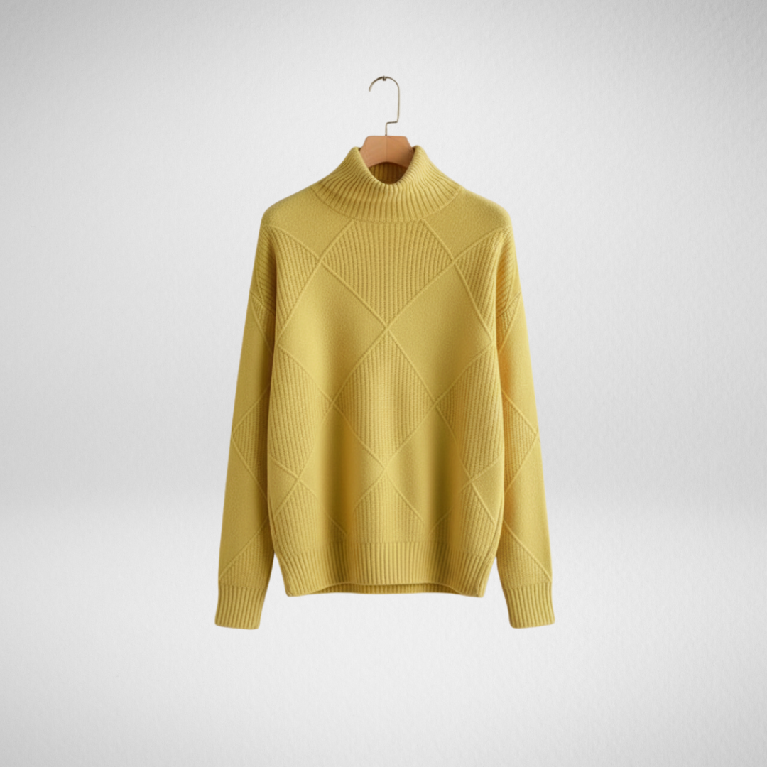 Vashti | Women's Diamond Knit Turtleneck Sweater - Yellow - Image 1
