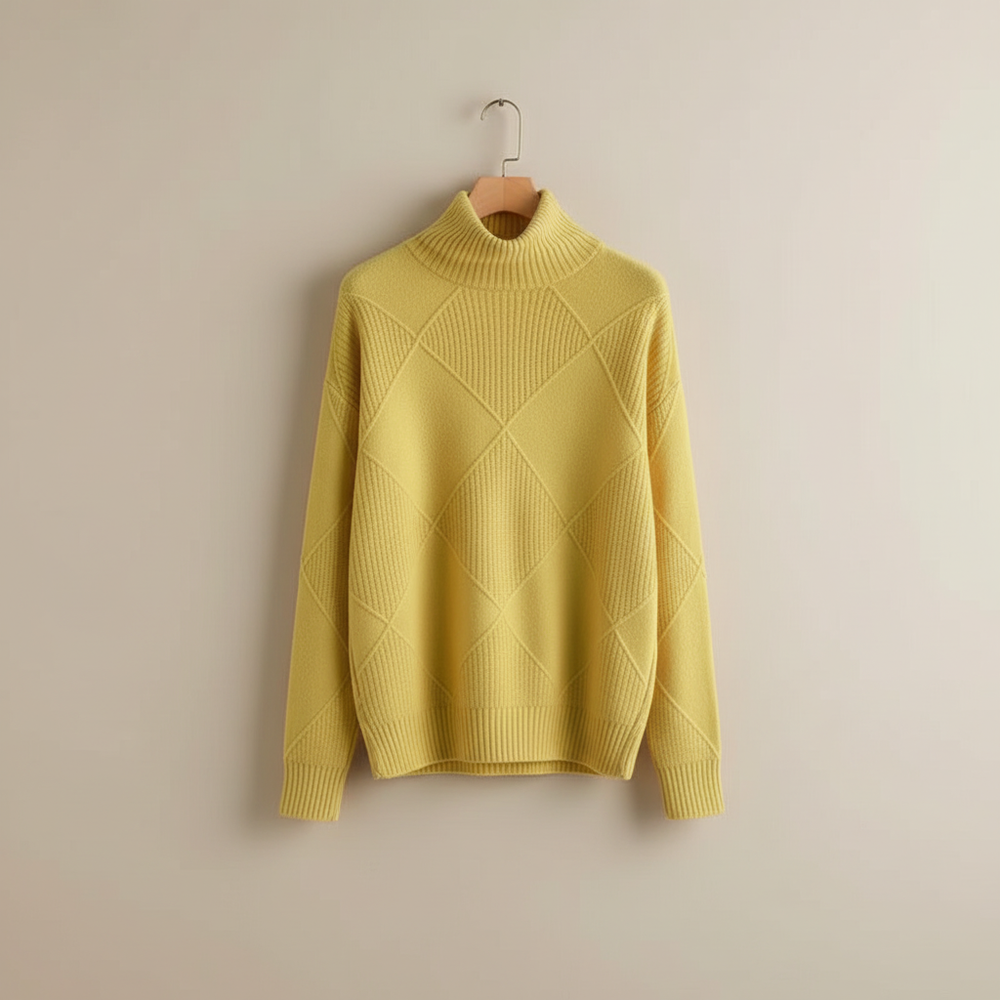 Vashti | Women's Diamond Knit Turtleneck Sweater - Yellow - Image 2