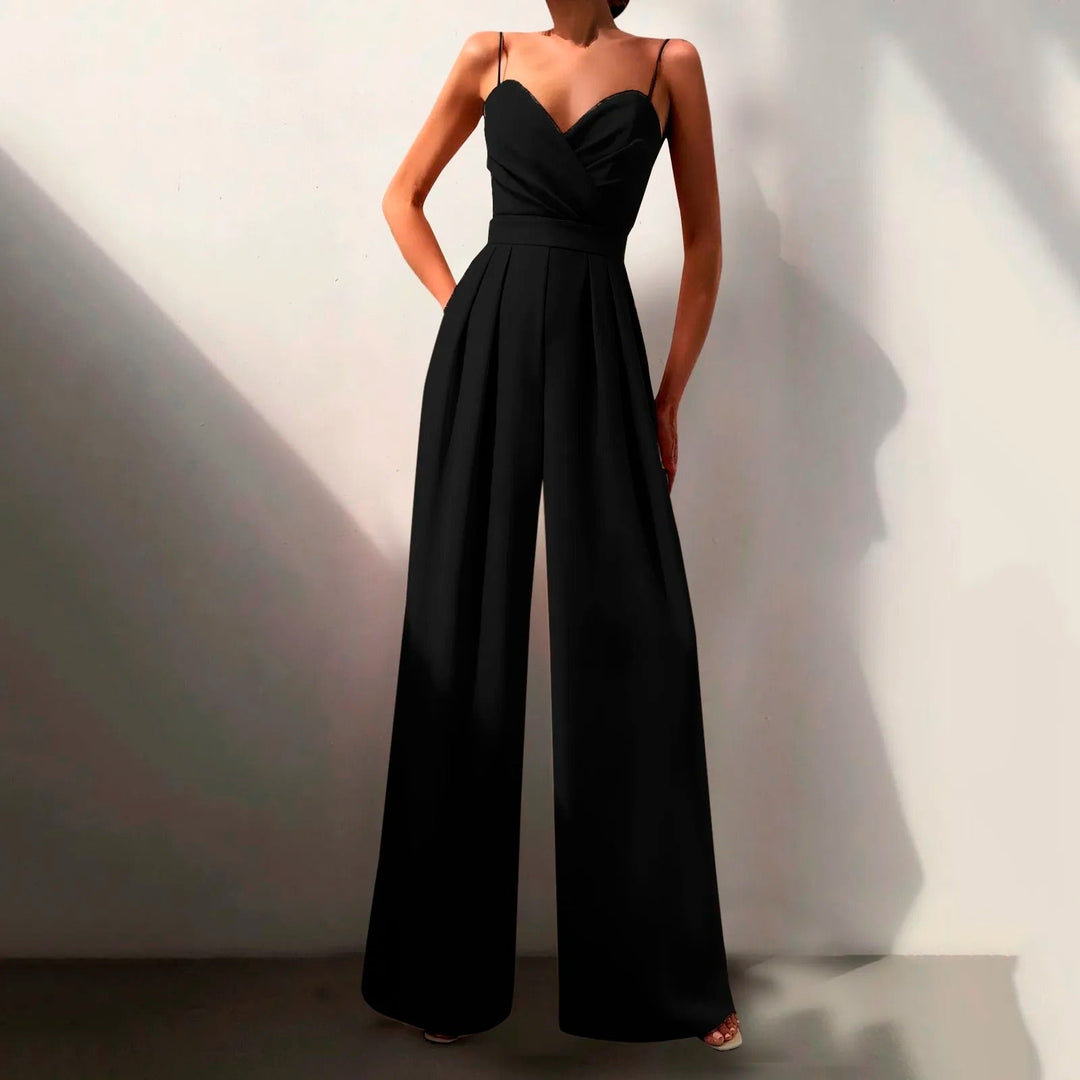 Vashti | Women's Sweetheart Neckline Wide Leg Jumpsuit - Black - Image 1