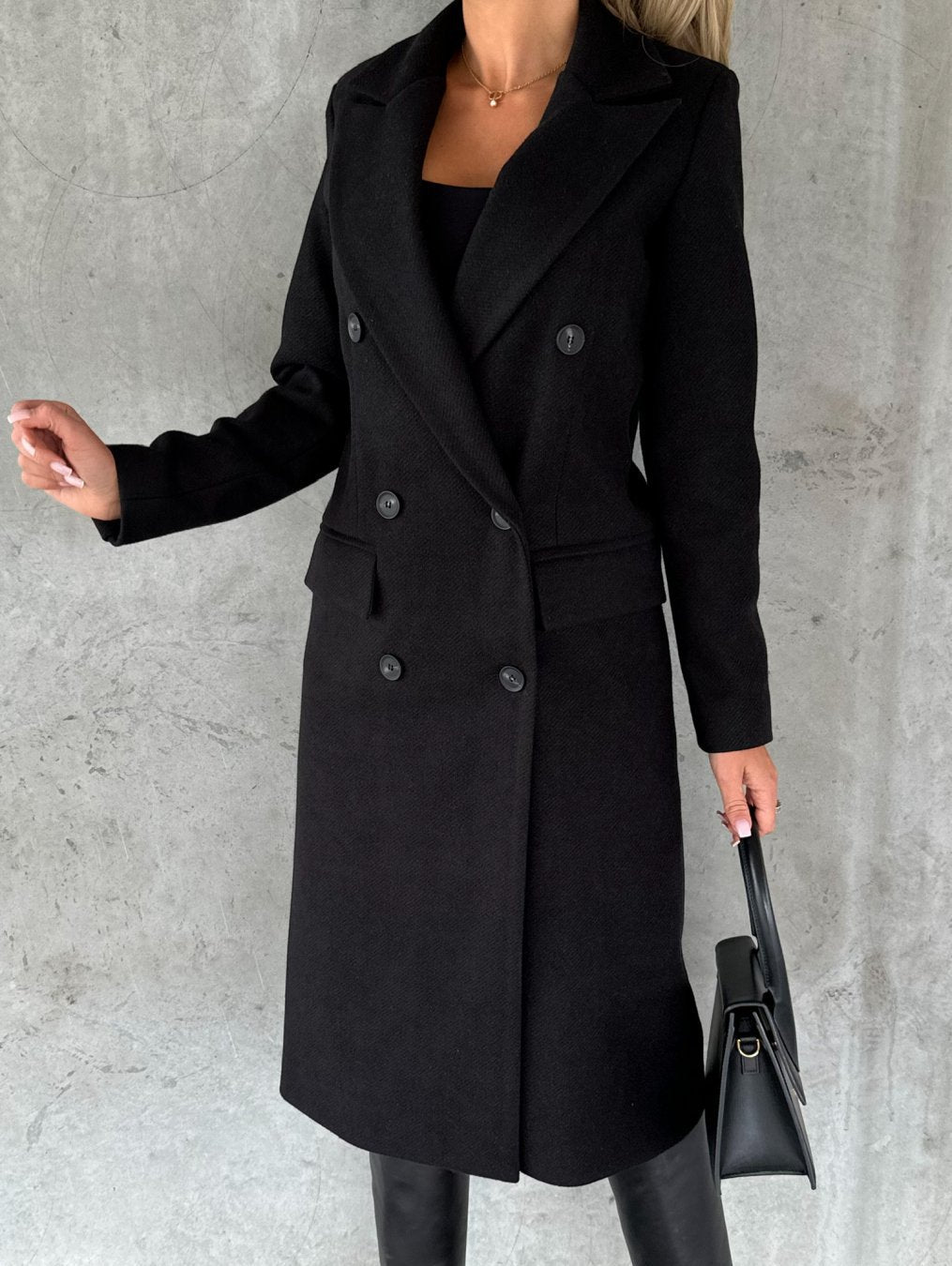 Veldris | Women's Double-Breasted Long Winter Coat - Black - Image 1