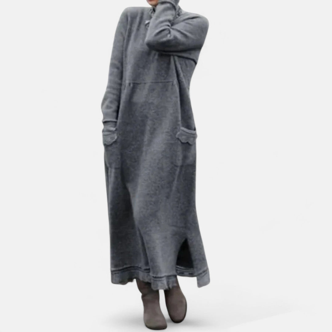 Veldwyn | Women's Turtleneck Sweater Dress Maxi - Grey - Image 1