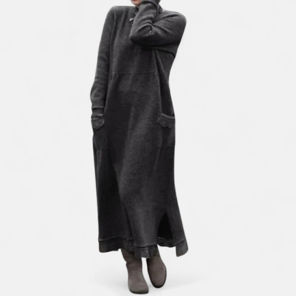 Veldwyn | Women's Turtleneck Sweater Dress Maxi - Grey - Image 2