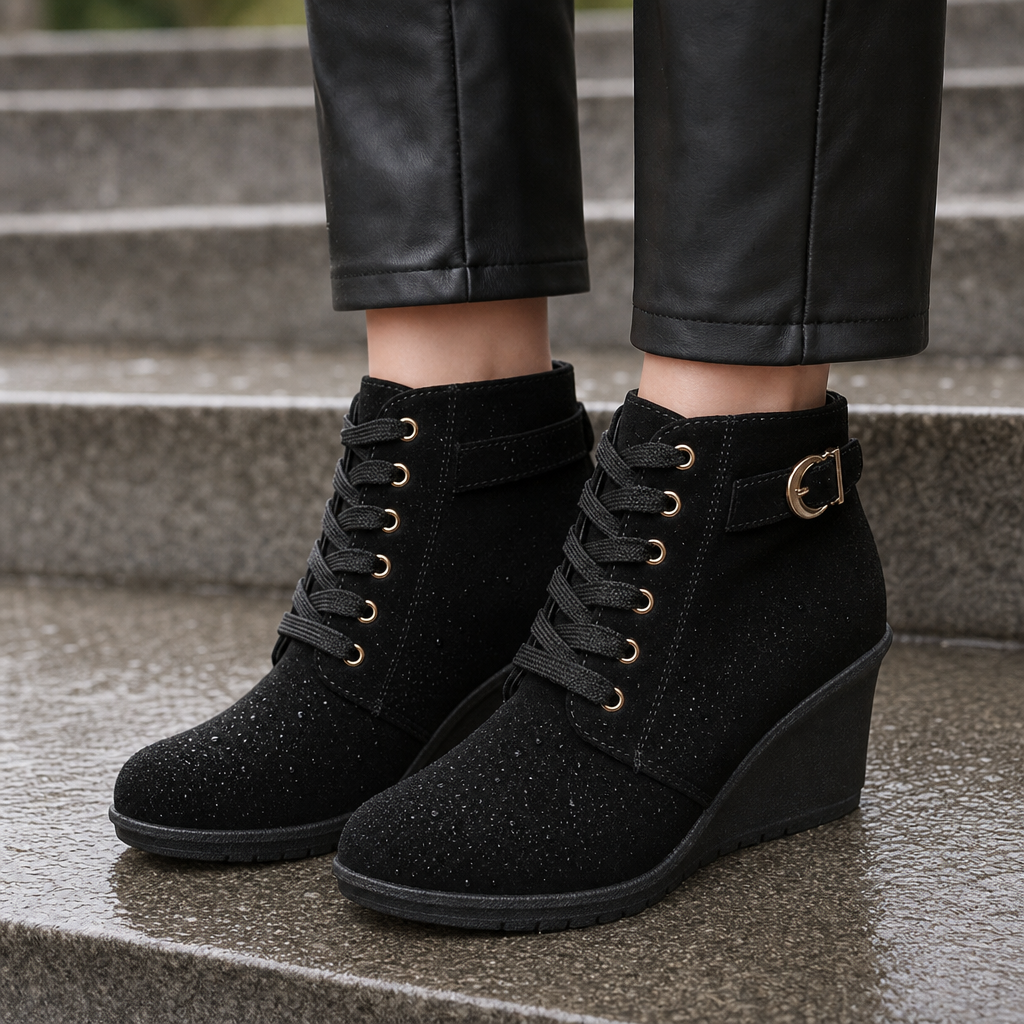 Velindra | Women's Wedge Ankle Boots - Black - Image 1