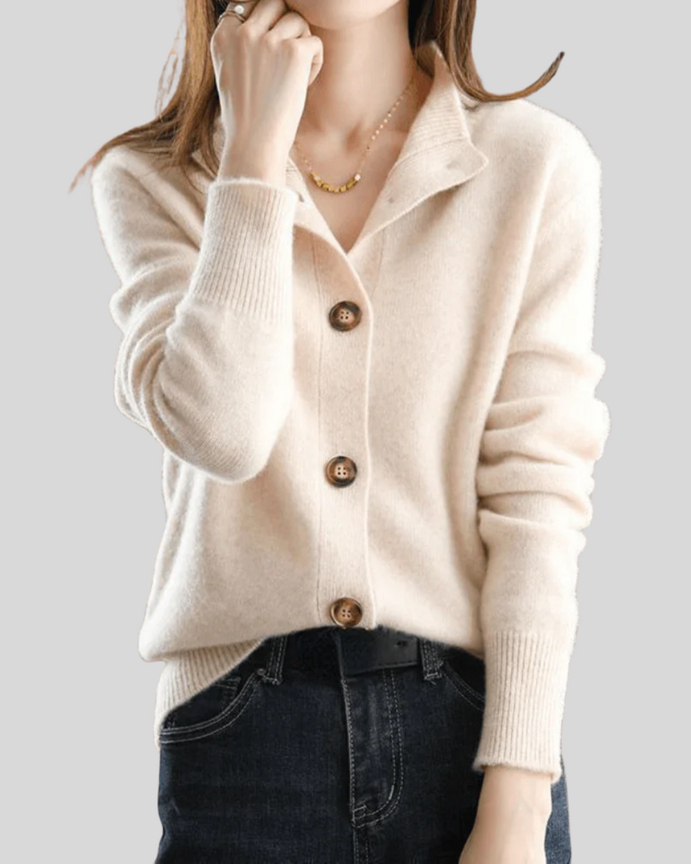 Vellind | Women's Relaxed Fit Knit Cardigan - Cream - Image 2