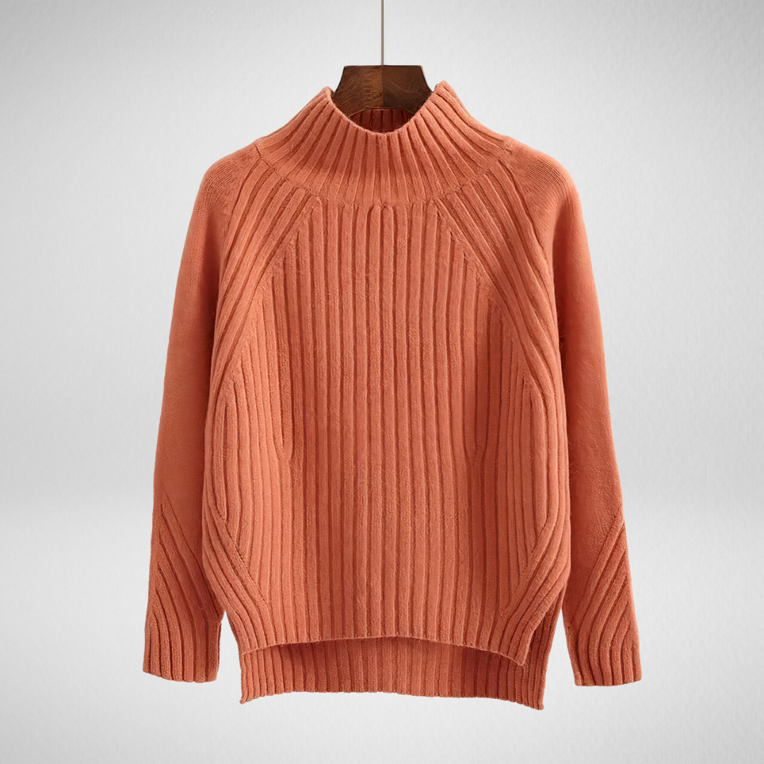 Velmara | Women's Ribbed Knit Mock Neck Sweater - Coral - Image 1