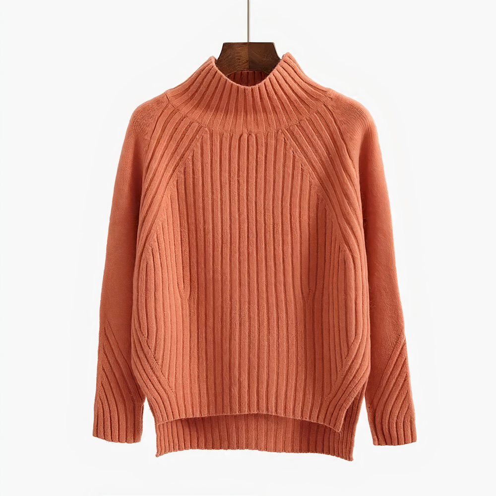 Velmara | Women's Ribbed Knit Mock Neck Sweater - Coral - Image 2