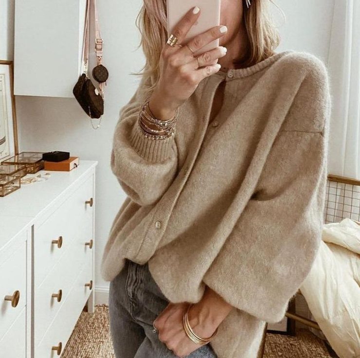 Velvorn | Women's Oversized Knit Sweater Cardigan - Beige - Image 2