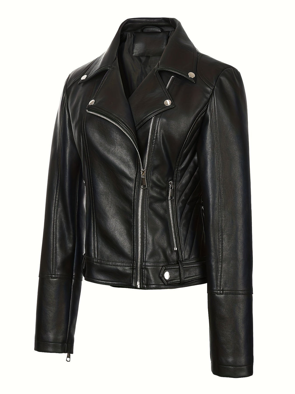 Velvorn | Women's PU Leather Moto Jacket - Black - Image 2
