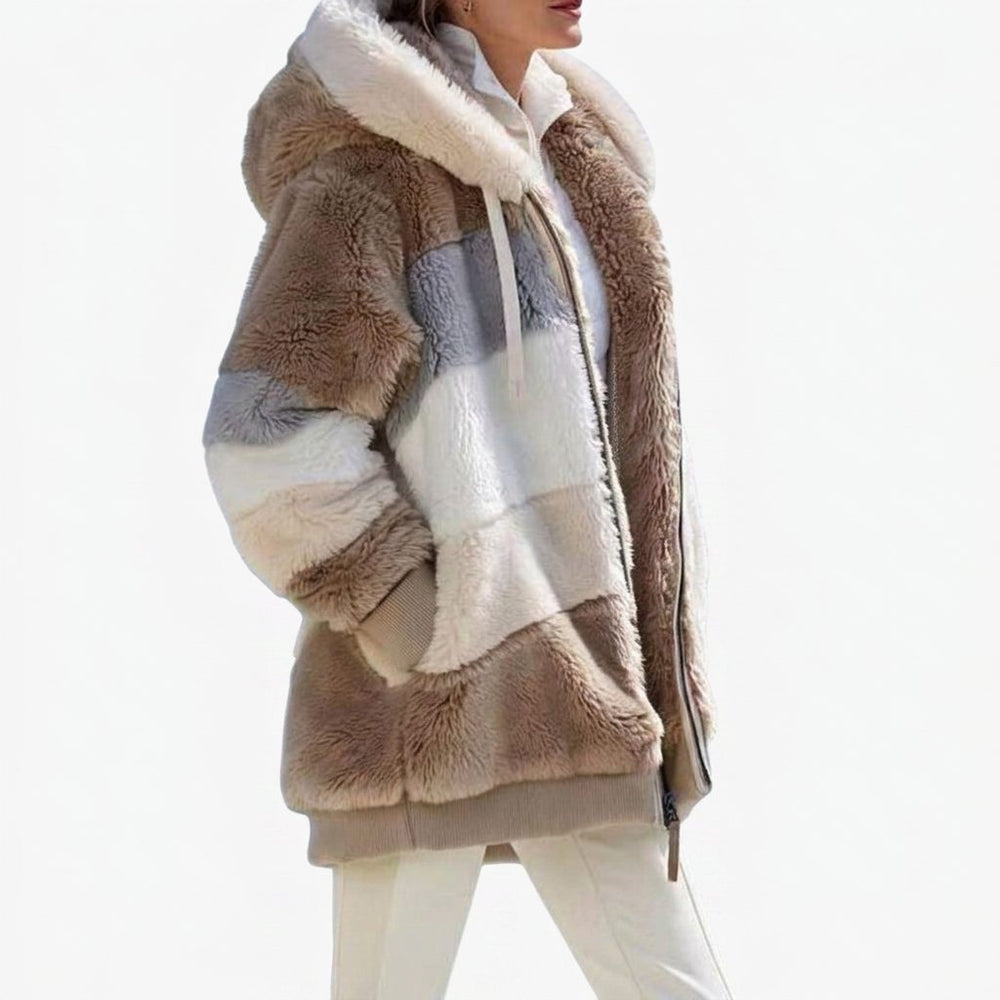 Velvoss | Women's Hooded Sherpa Colour Block Jacket - Image 2