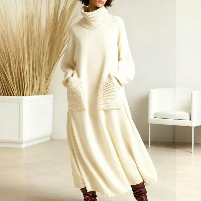 Velwyn | Women's Turtleneck Sweater Midi Dress - Burgundy - Image 2