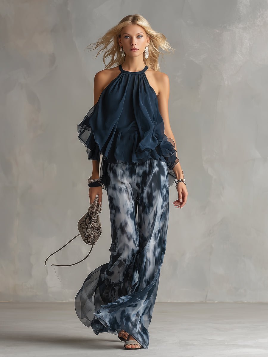 Venetia | Women's Halter Neck Wide Leg Pants Two Piece Set - Tie Dye - Image 2