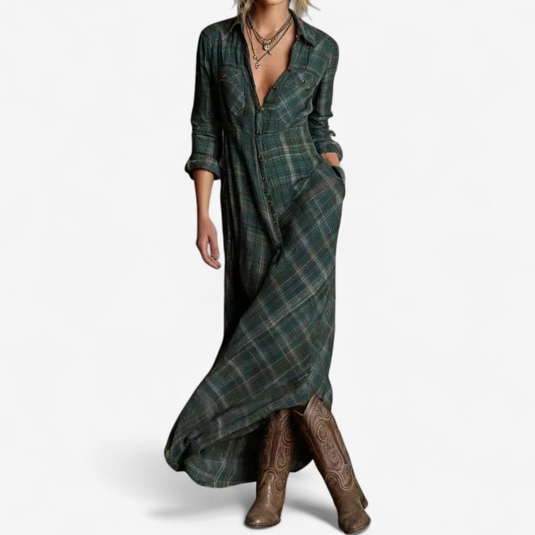 Verity | Women's Plaid Maxi Shirt Dress - Image 1