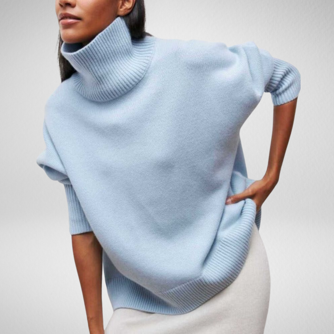 Vervain | Women's Oversized Turtleneck Knit Sweater - Light Blue - Image 1
