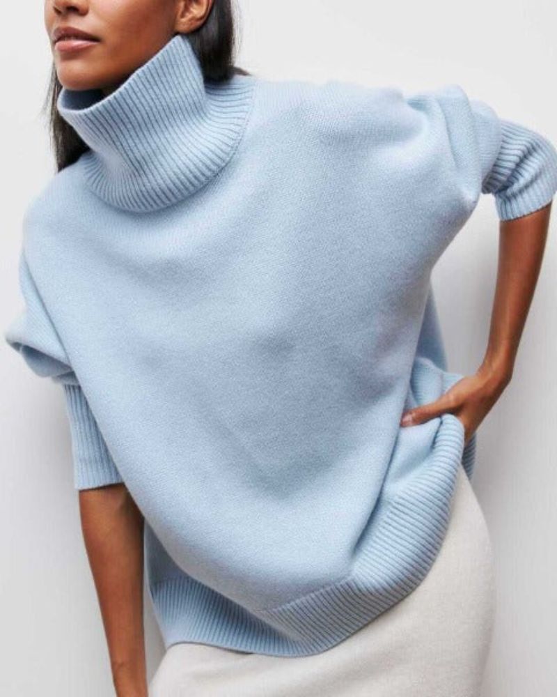 Vervain | Women's Oversized Turtleneck Knit Sweater - Light Blue - Image 2