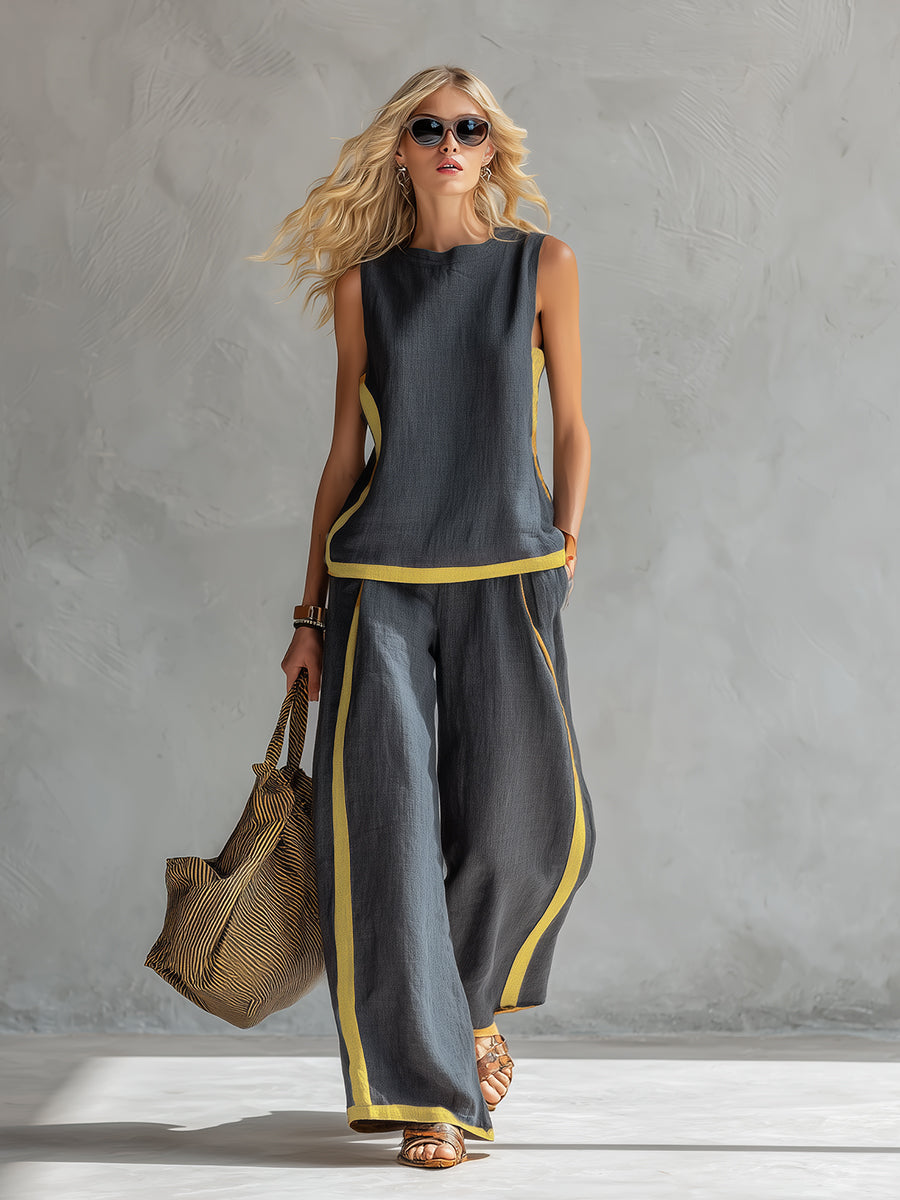 Vesna | Women's Sleeveless Wide Leg Two Piece Set - Dark Grey - Image 1