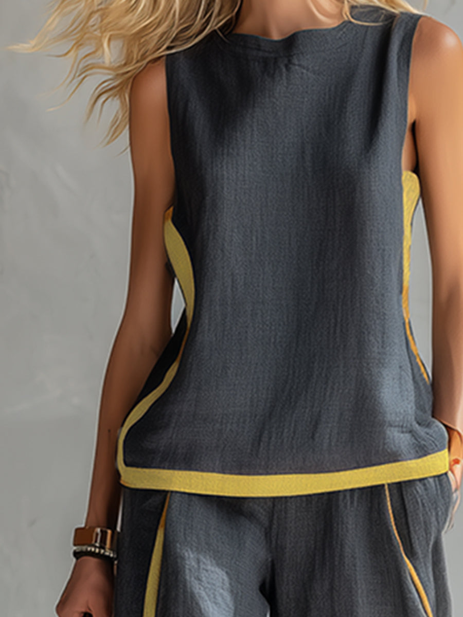 Vesna | Women's Sleeveless Wide Leg Two Piece Set - Dark Grey - Image 2