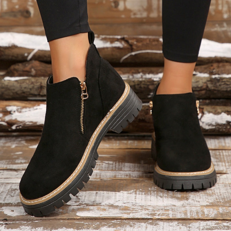Vespera | Women's Platform Ankle Boots with Zipper - Black - Image 1