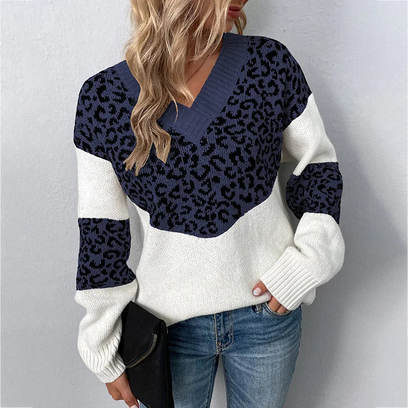Vesperine | Women's Leopard Print V-Neck Sweater - Image 2