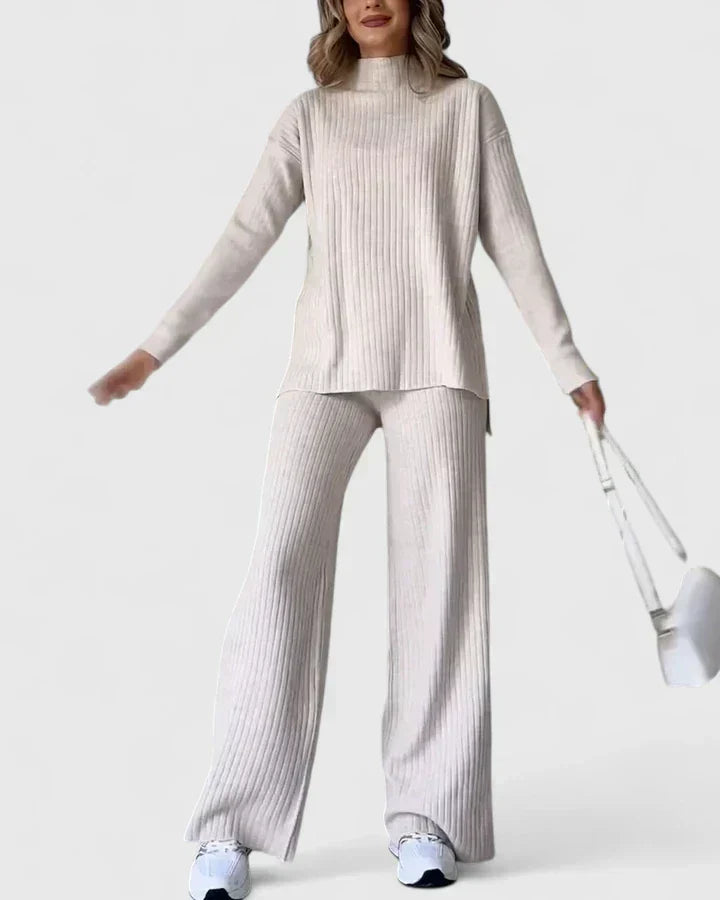 Vesprelle | Women's Ribbed Knit Two-Piece Lounge Set - Image 2