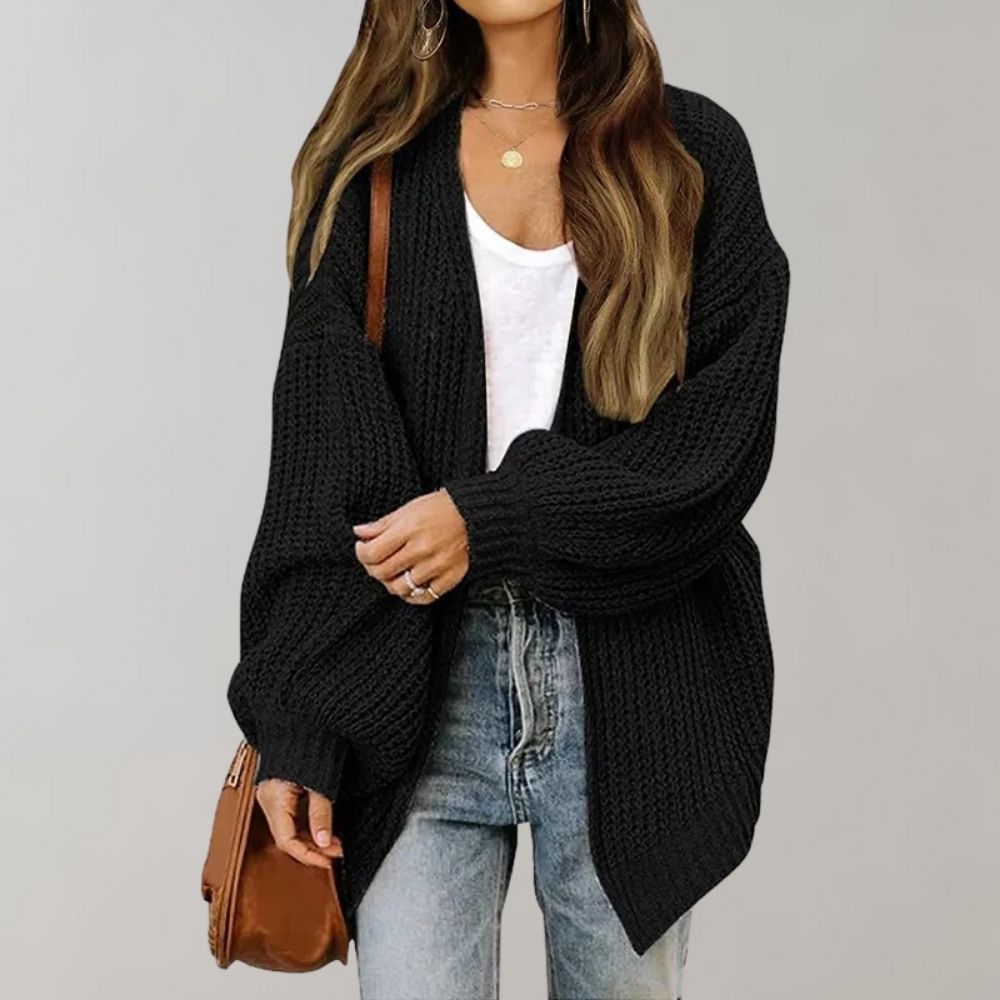Vespryn | Women's Open-Front Cardigan Knit Sweater - Black - Image 1