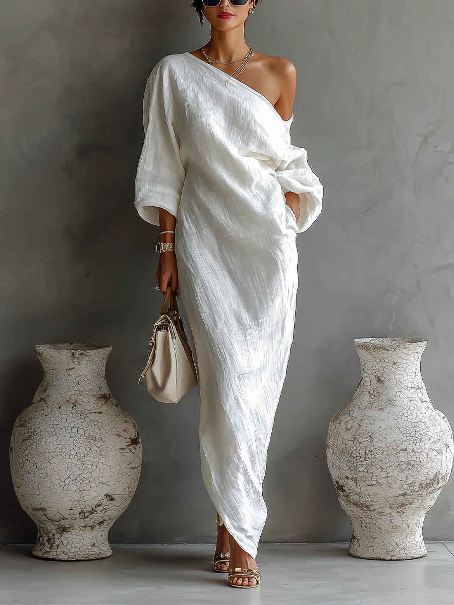 Viveka | Women's One Shoulder Asymmetric Maxi Dress - White - Image 1