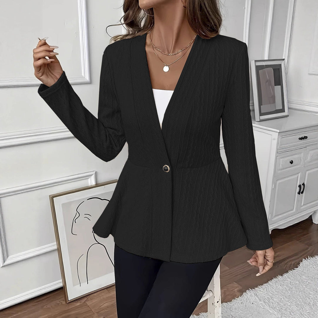 Vornalys | Women's Peplum Cardigan Single Button - Black - Image 1