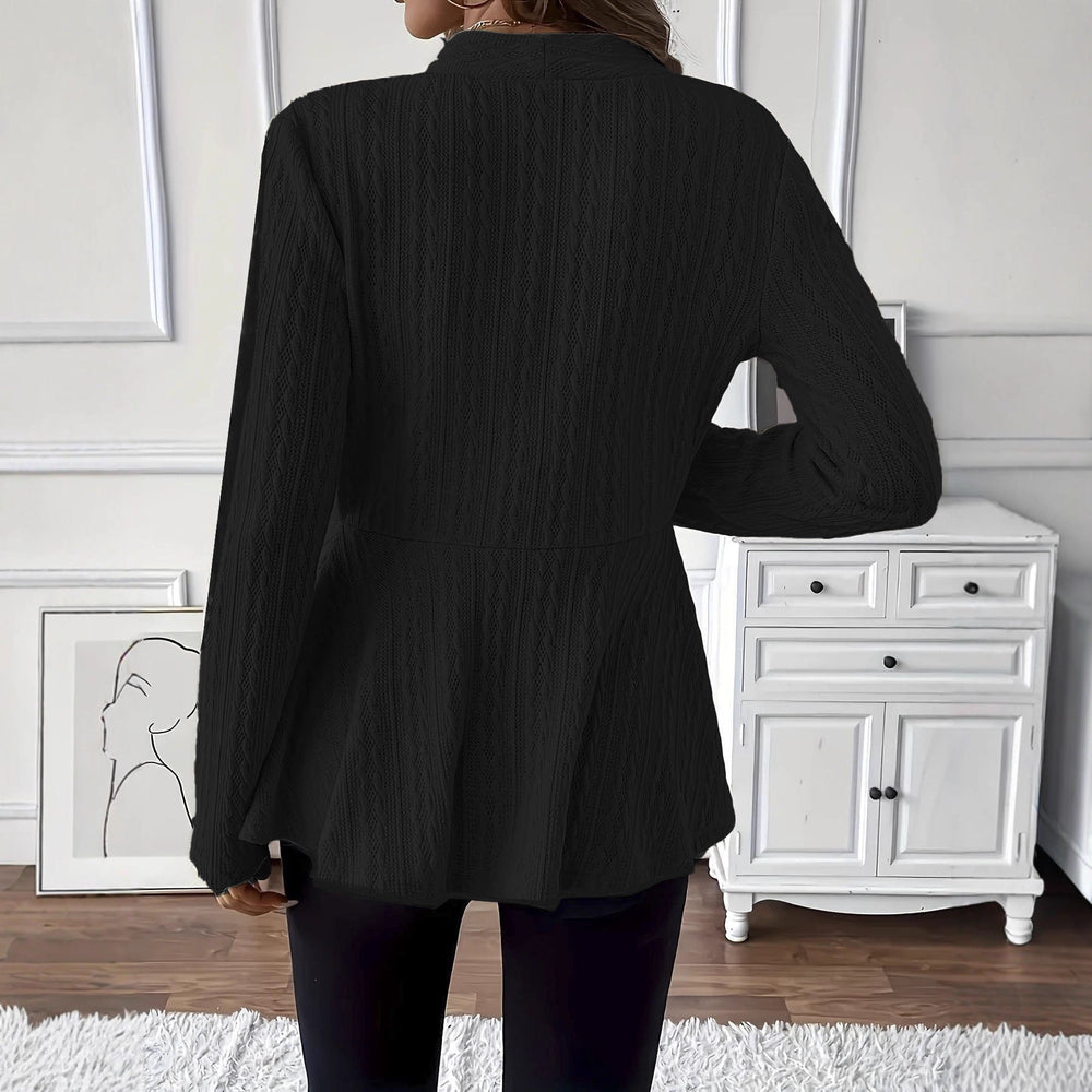 Vornalys | Women's Peplum Cardigan Single Button - Black - Image 2