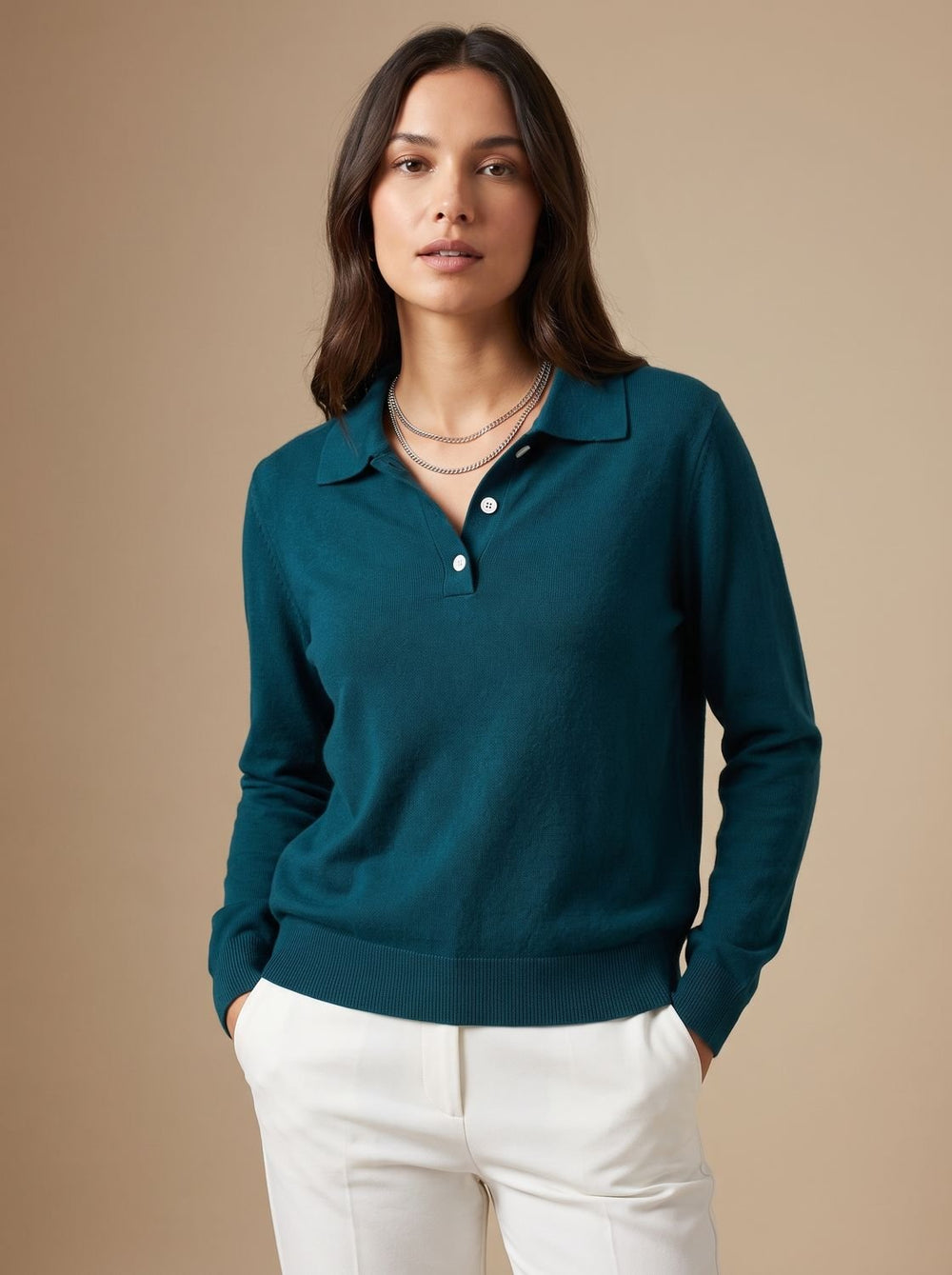 Vornwick | Women's Knit Polo Sweater Relaxed Fit - Light Blue - Image 2