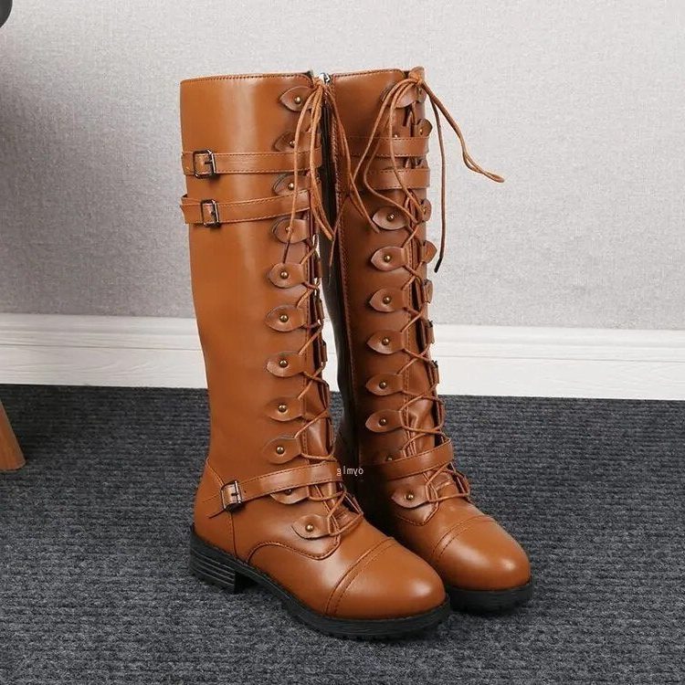 Vorrelle | Women's Knee-High Lace-Up Combat Boots - Image 1