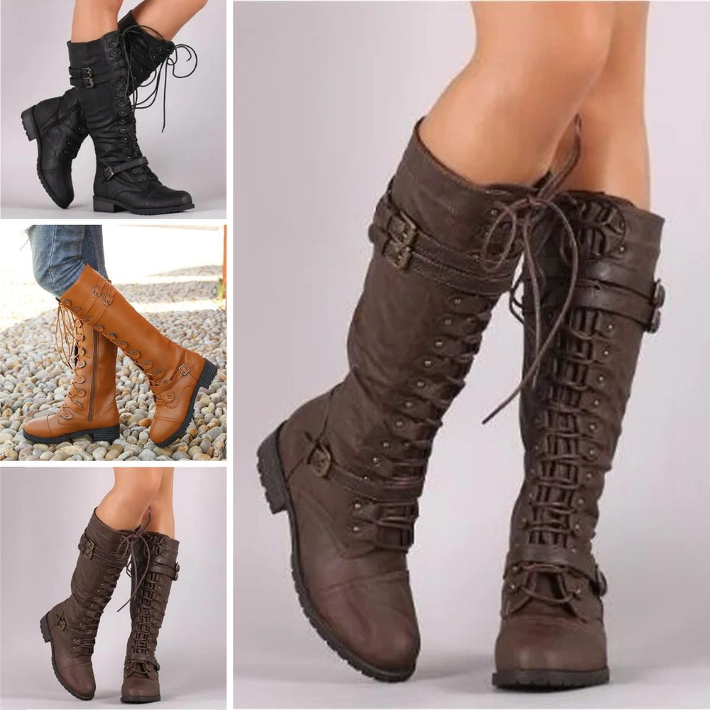Vorrelle | Women's Knee-High Lace-Up Combat Boots - Image 2