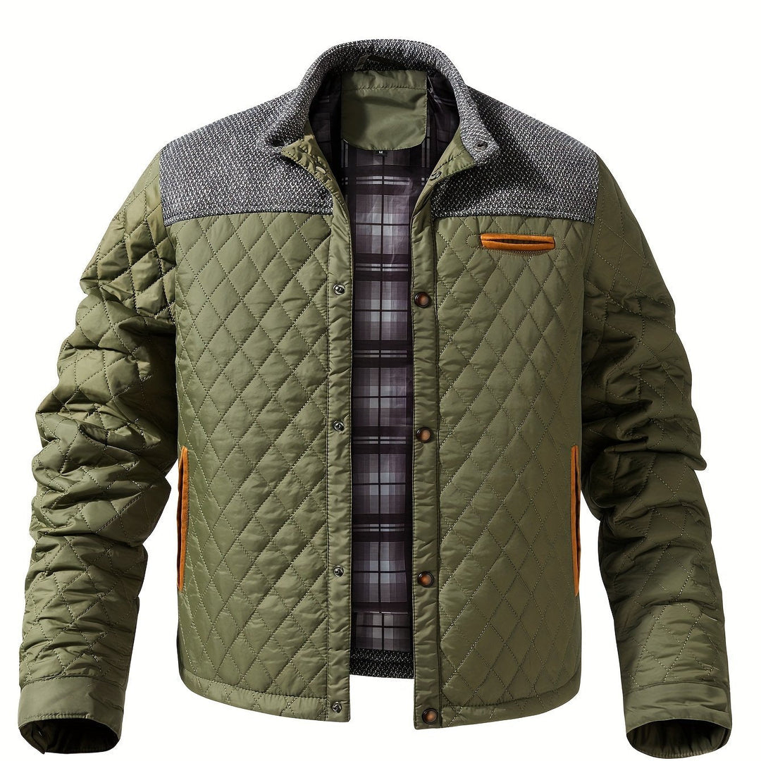 Vorryn | Men's Quilted Jacket with Stand Collar - Olive Green - Image 1