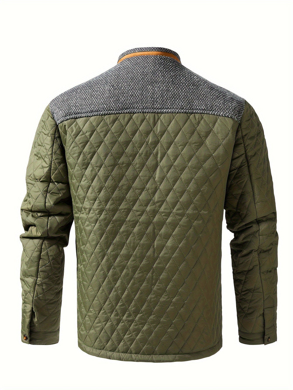 Vorryn | Men's Quilted Jacket with Stand Collar - Olive Green - Image 2