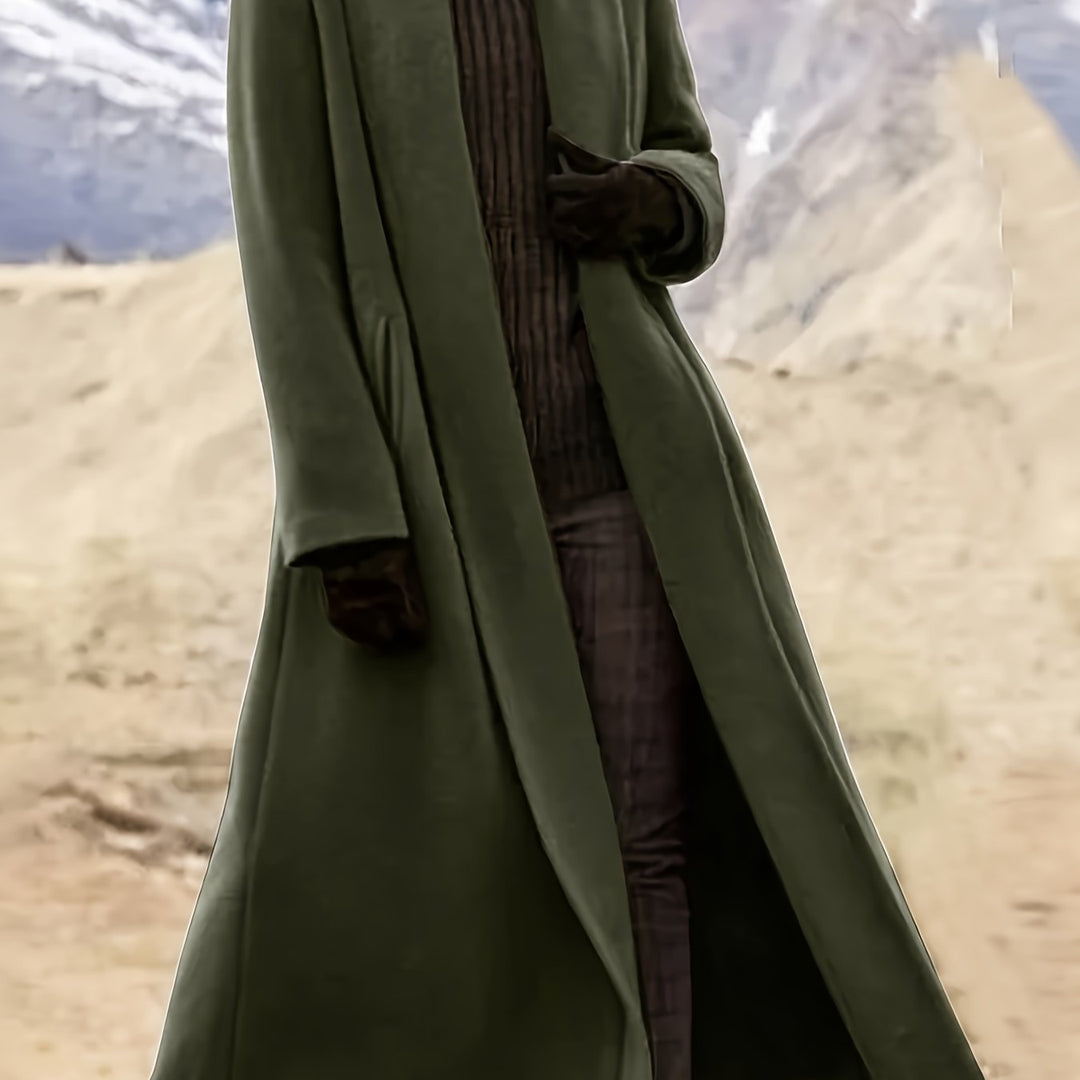 Vosraine | Women's Longline Open-Front Coat - Olive Green - Image 1