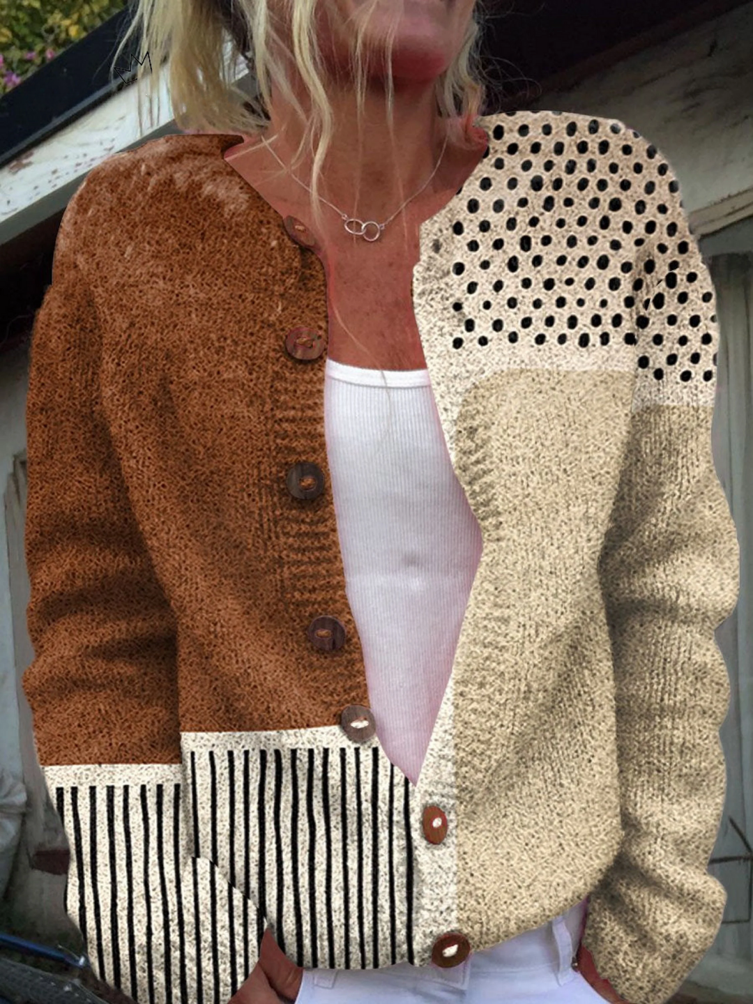 Vosslyn | Women's Patchwork Open-Front Cardigan Sweater - Image 1