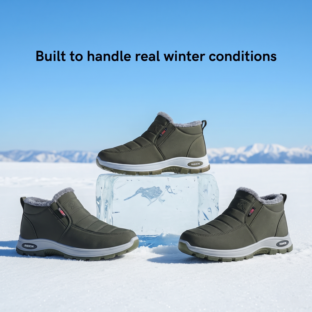 Vyndra | Women's Slip-On Winter Boots Fleece-Lined - Olive Green - Image 2