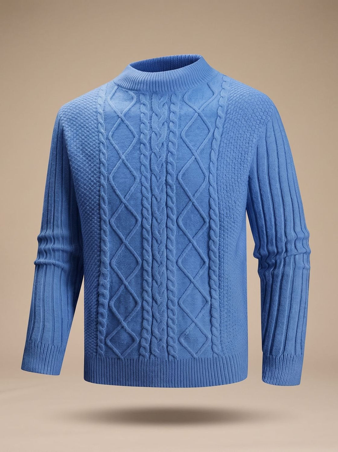 Warrick | Men's Cable Knit Sweater Mock Neck Pullover - Blue - Image 1