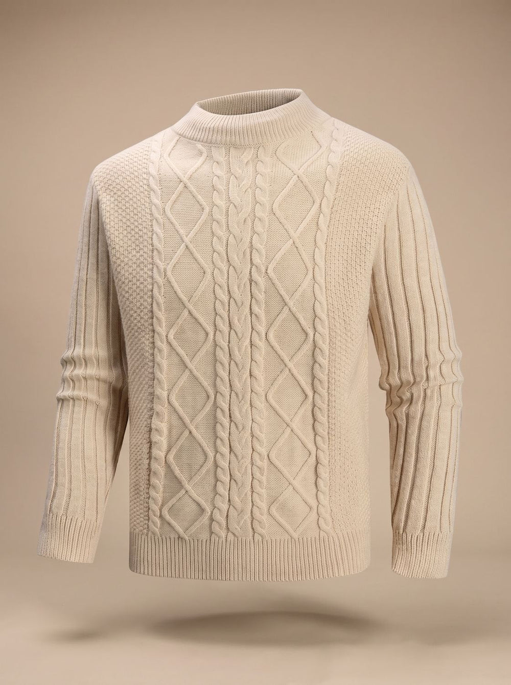 Warrick | Men's Cable Knit Sweater Mock Neck Pullover - Blue - Image 2